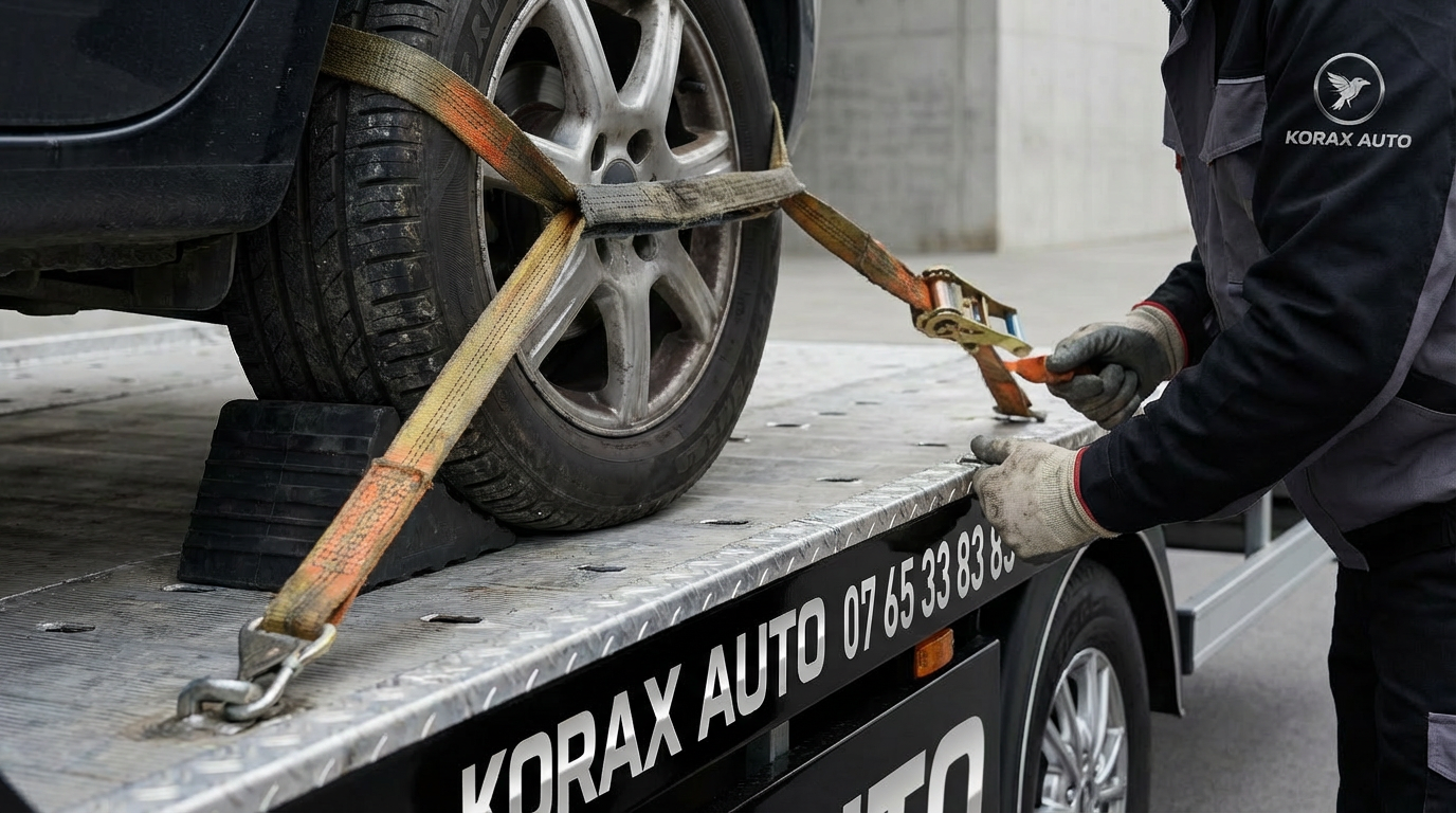 Arrimage véhicule sur plateau - Dépannage sécurisé